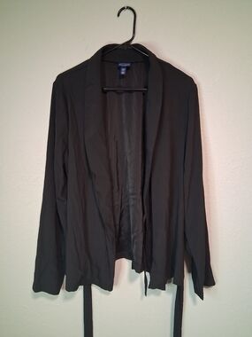 Scoop Black Wrap Cardigan Size 3X (22) Tie Front Lightweight Open Knit Sweater